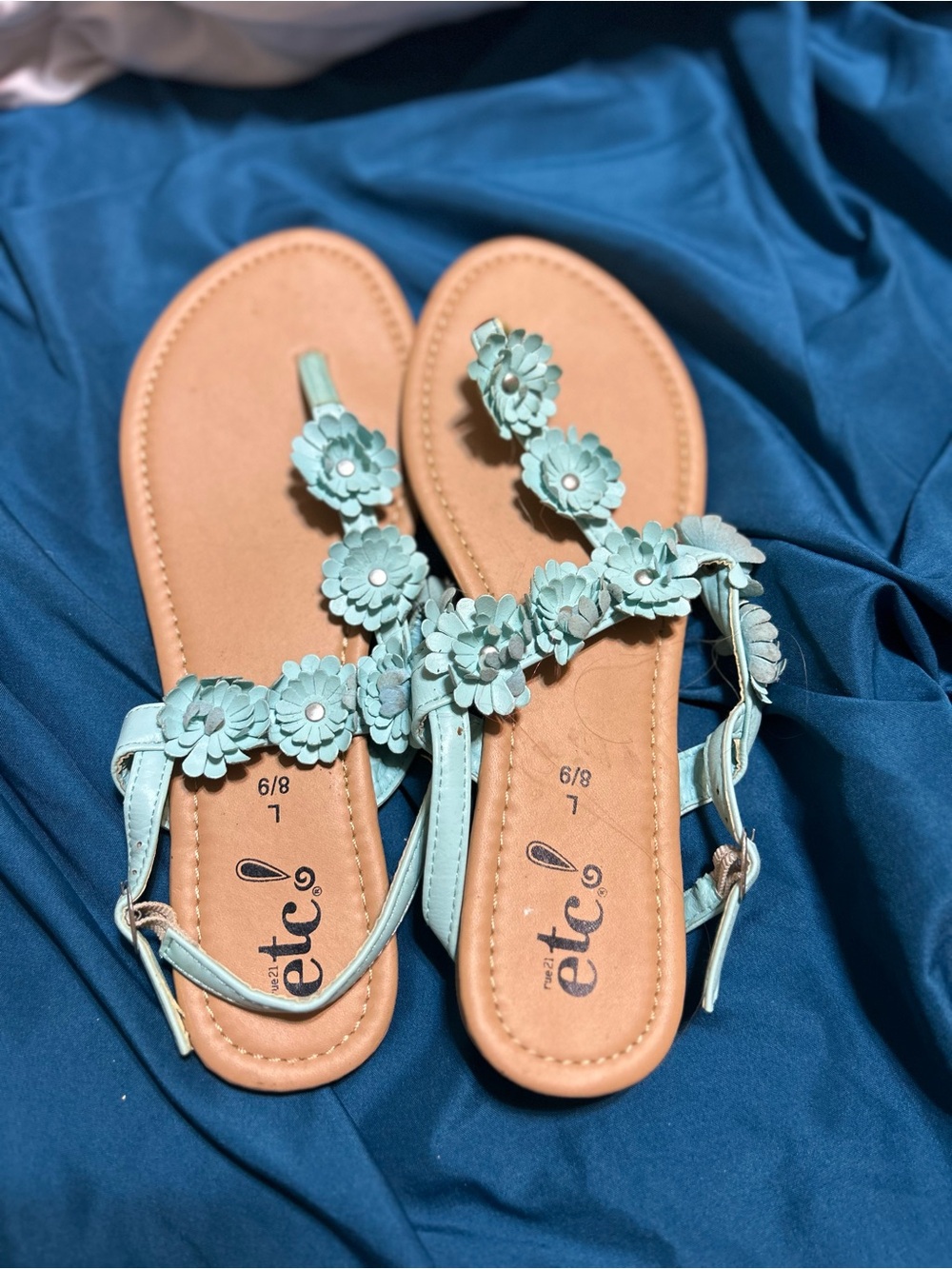 TC Women's Floral T-Strap Sandals in Aqua